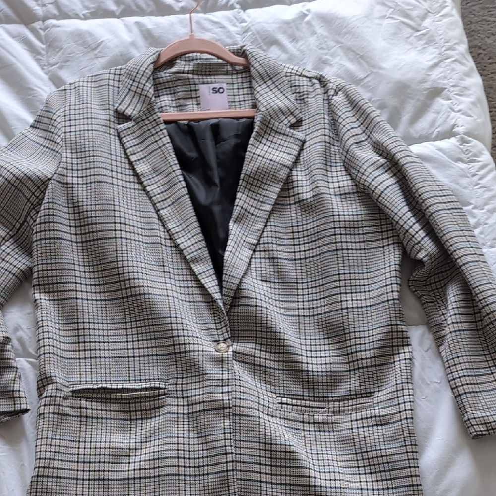 Women's Plaid Blazer - Black and White